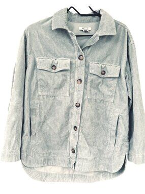 Madewell Womens Sage Green Corduroy Button-Up Shirt Jacket Size Small